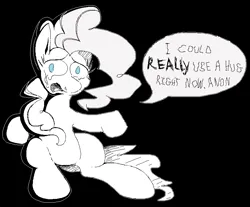 Size: 3220x2664 | Tagged: safe, artist:djsleepyhooves, derpibooru import, pinkie pie, earth pony, pony, black and white, black background, crying, g4, grayscale, image, lineart, monochrome, ms paint, png, shading, simple background, sitting, solo