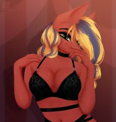 Size: 2288x2400 | Tagged: suggestive, artist:elektra-gertly, derpibooru import, oc, oc:sindy silence, unofficial characters only, anthro, pegasus, bra, breasts, choker, clothes, female, image, png, solo, solo female, underwear