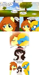 Size: 2562x4862 | Tagged: safe, artist:furrgroup, derpibooru import, oc, oc:firefox, oc:internet explorer, oc:sugarberry, deer, deer pony, hybrid, original species, pony, ask internet explorer, blushing, browser ponies, image, internet explorer, png, shipper on deck, tree