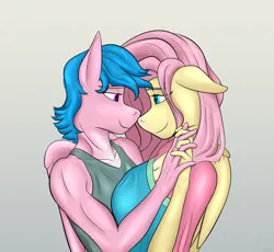 Size: 3702x3408 | Tagged: safe, artist:fluffyorbiter, derpibooru import, firefly, fluttershy, anthro, g1, breasts, busty fluttershy, clothes, dress, female, heart, heart eyes, holding hands, image, implied flutterdash, implied lesbian, implied shipping, lesbian, lidded eyes, looking at each other, looking at someone, love, mlp fim's thirteenth anniversary, muscles, muscular female, png, shipping, tanktop, wingding eyes