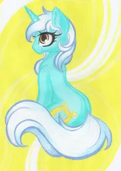 Size: 4636x6529 | Tagged: safe, artist:emberslament, derpibooru import, lyra heartstrings, pony, unicorn, absurd file size, absurd resolution, colored pencil drawing, image, png, sitting, smiling, solo, traditional art