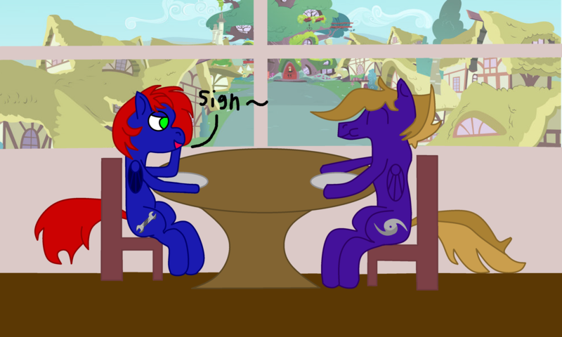 Size: 4101x2461 | Tagged: safe, artist:hurricanehunter03, derpibooru import, oc, oc:shrapnel, oc:wing front, pegasus, brown mane, chair, cute, derpibooru exclusive, eating, floor, green eyes, houses, hurricane, image, in love, library, married, married couple, oc x oc, pegasus oc, png, ponyville, purple fur, red mane, restaurant, romantic, shipping, table, twilight's castle, twilight's castle library, wall, window, wings, wrench