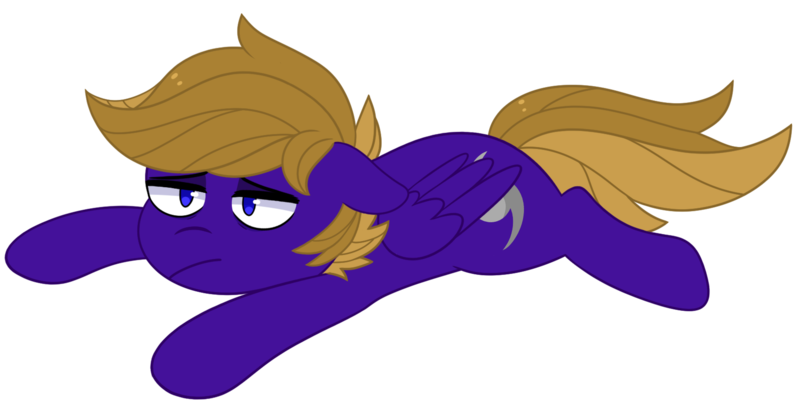 Size: 1736x885 | Tagged: safe, artist:ayvee, derpibooru import, oc, oc:wing front, pegasus, bored, brown mane, brown tail, exhausted, flop, hurricane, image, lying down, pegasus oc, png, purple fur, simple background, solo, tail, wings