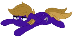 Size: 1736x885 | Tagged: safe, artist:ayvee, derpibooru import, oc, oc:wing front, pegasus, bored, brown mane, brown tail, exhausted, flop, hurricane, image, lying down, pegasus oc, png, purple fur, simple background, solo, tail, wings