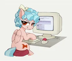 Size: 3838x3252 | Tagged: safe, artist:quotepony, derpibooru import, cozy glow, pegasus, pony, 4chan, computer, freckles, image, jpeg, looking back, pure concentrated unfiltered evil of the utmost potency, pure unfiltered evil, simple background, sitting, smiling, smirk, solo, white background
