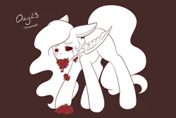 Size: 2048x1365 | Tagged: semi-grimdark, artist:mscolorsplash, derpibooru import, oc, oc:suey, ghost, ghost pony, pegasus, pony, undead, black sclera, blood, brown background, crying, female, flower, image, mare, png, ponytober, rose, simple background, tears of blood