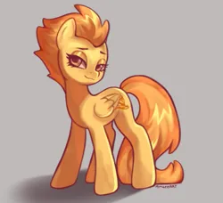 Size: 565x515 | Tagged: safe, artist:amaeeart, derpibooru import, spitfire, pegasus, pony, derpibooru exclusive, female, gray background, image, lidded eyes, mare, png, simple background, smiling, solo