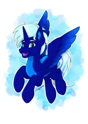 Size: 2480x3508 | Tagged: safe, artist:delfina, derpibooru import, oc, oc:polak23, unofficial characters only, alicorn, pony, alicorn oc, background, countershading, flying, horn, image, jpeg, old design, simple background, solo, wings