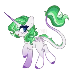 Size: 3937x3937 | Tagged: safe, artist:xenyth7, derpibooru import, oc, oc:lavander, unofficial characters only, dracony, hybrid, pony, coat markings, female, high res, horn, image, interspecies offspring, long horn, looking back, mare, offspring, parent:rarity, parent:spike, parents:sparity, png, raised hoof, simple background, smiling, socks (coat marking), solo, transparent background