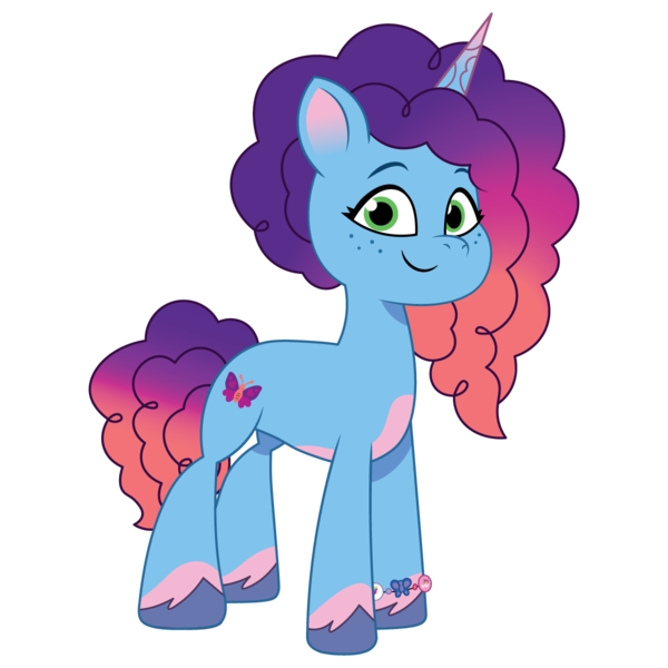 Size: 1200x1200 | Tagged: safe, alternate version, artist:prixy05, derpibooru import, pony, unicorn, g5, my little pony: tell your tale, alternate hair color, alternate mane color, bracelet, coat markings, concave belly, female, freckles, friendship bracelet, gradient hair, gradient horn, gradient mane, gradient tail, horn, image, jewelry, looking at you, mare, misty brightdawn, pale belly, png, rebirth misty, simple background, smiling, smiling at you, socks (coat marking), solo, standing, tail, transparent background, unshorn fetlocks, vector