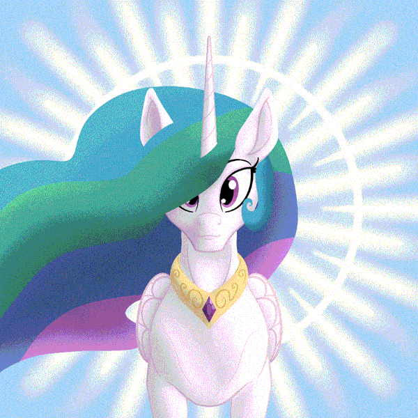 Size: 810x810 | Tagged: safe, artist:sixes&sevens, derpibooru import, daybreaker, princess celestia, alicorn, animated, gif, image, looking at you, smiling, spread wings, wings