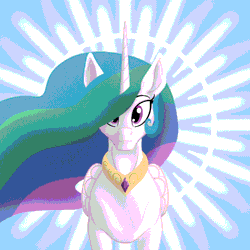 Size: 810x810 | Tagged: safe, artist:sixes&sevens, derpibooru import, daybreaker, princess celestia, alicorn, animated, gif, image, looking at you, smiling, spread wings, wings
