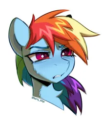 Size: 1748x2049 | Tagged: safe, artist:kotya, derpibooru import, rainbow dash, pony, bust, concerned, image, png, portrait, simple background, solo, sweat, sweatdrop, white background