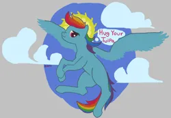 Size: 1274x883 | Tagged: safe, artist:rapt, derpibooru import, rainbow dash, pegasus, pony, aggie.io, crossed hooves, flying, halo, image, png, solo, spread wings, thought bubble, tulpa, wings