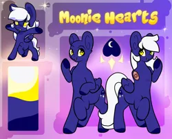 Size: 3880x3115 | Tagged: safe, artist:wifflethecatboi, derpibooru import, oc, oc:moonie hearts, pegasus, taur, blue coat, chibi, colored hooves, cutie mark, folded wings, gore detail, image, long mane, long tail, png, reference sheet, smiling, tail, three quarter view, white mane, white tail, wings, yellow eyes