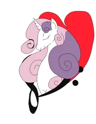 Size: 785x1018 | Tagged: safe, artist:warewolves, derpibooru import, sweetie belle, pony, unicorn, fanfic:a little loopy, cutie mark, eyes closed, fanfic art, heart, image, png, simple background, smiling, solo, vector