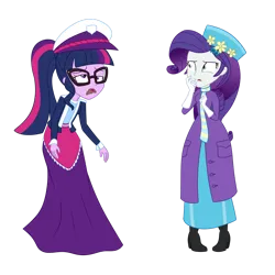 Size: 1280x1280 | Tagged: safe, artist:nie-martw-sie-o-mnie, derpibooru import, rarity, twilight sparkle, human, equestria girls, chocolate, clothes, dress, food, humanized, image, long dress, long skirt, mary poppins, png, skirt