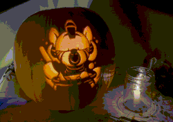 Size: 1530x1080 | Tagged: safe, artist:selenophile, derpibooru import, zecora, animated, candle, cauldron, gif, halloween, holiday, image, jack-o-lantern, nightmare night, pumpkin