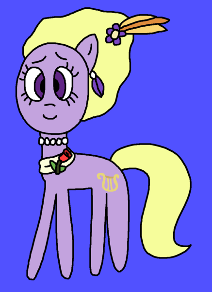 Size: 932x1280 | Tagged: safe, artist:the-rainbow-nigga420, derpibooru import, lyrica lilac, earth pony, pony, 1000 hours in ms paint, background pony, clothes, cute, ear piercing, earring, female, flower, g4, image, jewelry, lyricadorable, mare, ms paint, necklace, paint.net, piercing, png, purple background, rose, scarf, shy, shy smile, simple background, smiling, solo
