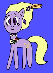 Size: 932x1280 | Tagged: safe, artist:the-rainbow-nigga420, derpibooru import, lyrica lilac, earth pony, pony, 1000 hours in ms paint, background pony, clothes, cute, ear piercing, earring, female, flower, g4, image, jewelry, lyricadorable, mare, ms paint, necklace, paint.net, piercing, png, purple background, rose, scarf, shy, shy smile, simple background, smiling, solo