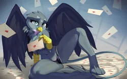 Size: 3990x2512 | Tagged: suggestive, artist:feliscede, paywalled source, gabby, anthro, digitigrade anthro, gryphon, art pack:heat of the moment, adorasexy, bedroom eyes, belly button, breasts, busty gabby, clothes, covering breasts, cute, female, image, jpeg, letter, looking at you, panties, partial nudity, pose, seductive, seductive pose, sexy, sitting, solo, solo female, spread legs, spread wings, spreading, stupid sexy gabby, topless, underwear, wings
