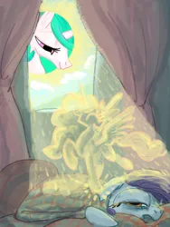 Size: 3000x4000 | Tagged: safe, artist:ja0822ck, derpibooru import, princess celestia, oc, alicorn, pony, bags under eyes, bed, female, image, mare, png, sleepy, sun, sunshine, tired, trollestia