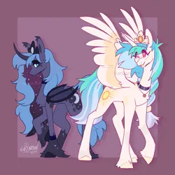 Size: 2000x2000 | Tagged: safe, artist:lionbun, derpibooru import, princess celestia, princess luna, alicorn, bat wings, choker, female, image, jewelry, necklace, obtrusive watermark, png, princess, redesign, siblings, sisters, sketch, watermark, wings