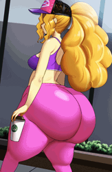 Size: 841x1287 | Tagged: suggestive, artist:chigusa, ponerpics import, ponybooru import, adagio dazzle, human, equestria girls, adagio dat-azzle, animated, ass, bangs, baseball cap, bottom heavy, breasts, bubble butt, butt, cap, clothes, coffee, coffee cup, cup, gif, hat, huge butt, humanized, image, jiggling, large butt, pants, ponytail, side view, sideboob, sports bra, thighs, thunder thighs, tight clothing, walking, yoga pants