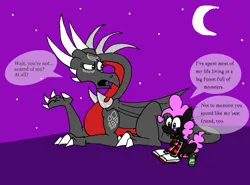 Size: 3227x2386 | Tagged: safe, artist:dragonboi471, derpibooru import, oc, oc:pinkie tai, dragon, earth pony, book, cynder, drink, image, night, png, soda can, spyro the dragon (series)