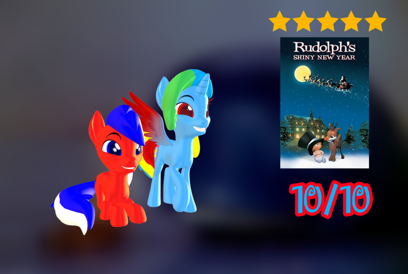 Size: 943x634 | Tagged: safe, artist:puzzlshield2, derpibooru import, oc, oc:kori johnson, oc:puzzle shield, pony, 3d, best friends, christmas, holiday, image, mmd, movie review, png, rankin bass, review, rudolph the red nosed reindeer, sitting, story included
