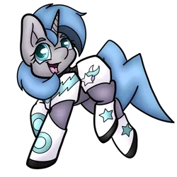 Size: 1200x1200 | Tagged: safe, artist:moonbeam designs, derpibooru import, oc, oc:tango starfall, unofficial characters only, pony, unicorn, armor, armored pony, blue hair, blue tail, horn, image, png, power armor, science fiction, simple background, smiling, solo, tail, transparent background, trotting, walking