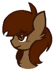 Size: 1034x1324 | Tagged: safe, artist:darksoma, derpibooru import, oc, oc:lucy, unofficial characters only, earth pony, blushing, bust, chest fluff, ear fluff, image, pixel art, png, simple background, solo, transfem, transparent background, worried smile