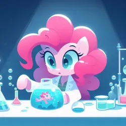 Size: 1024x1024 | Tagged: safe, artist:pinkiepiepics, derpibooru import, machine learning generated, pinkie pie, earth pony, pony, ai content, bubble, female, image, jpeg, science, underwater, water