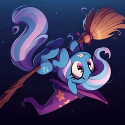 Size: 1011x1012 | Tagged: safe, derpibooru import, machine learning generated, trixie, ai content, broom, clothes, generator:dall-e 3, hat, image, jpeg, prompter:lostbrony, trixie's hat
