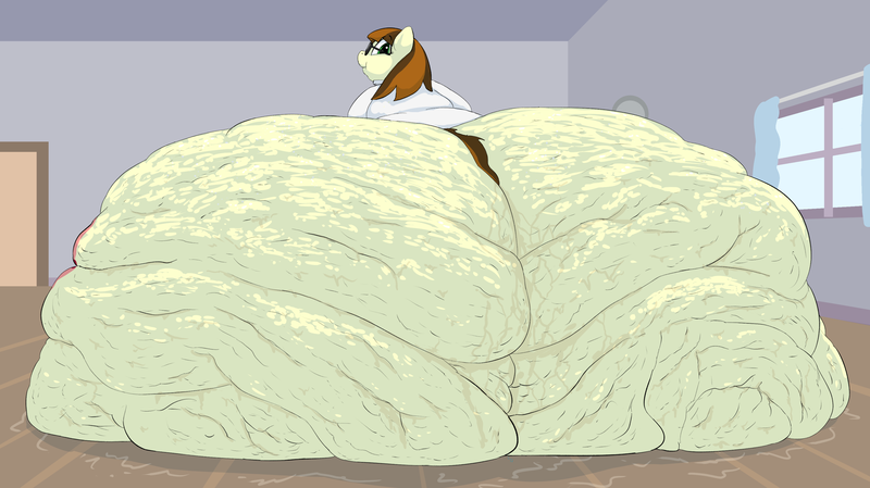 Size: 3500x1964 | Tagged: questionable, artist:lupin quill, derpibooru import, oc, oc:woolie jumper, unofficial characters only, earth pony, pony, bottom heavy, butt, cellulite, chubby cheeks, clothes, earth pony oc, fat, fat fetish, feedee, female, fetish, glasses, huge butt, hyper, hyper butt, image, immobile, impossibly large butt, impossibly obese, large butt, morbidly obese, obese, png, rolls of fat, solo, solo female, sweat, sweater, thighs, thunder thighs