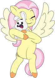 Size: 945x1342 | Tagged: safe, artist:prixy05, derpibooru import, angel bunny, fluttershy, pegasus, pony, rabbit, g5, my little pony: tell your tale, animal, flying, g4, g4 to g5, generation leap, hug, image, png, simple background, solo, transparent background, vector