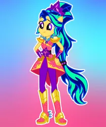 Size: 828x989 | Tagged: safe, artist:marshamagma310, derpibooru import, sunset shimmer, equestria girls, boots, clothes, crystal guardian, high heel boots, image, jpeg, ponied up, shoes, simple background, solo