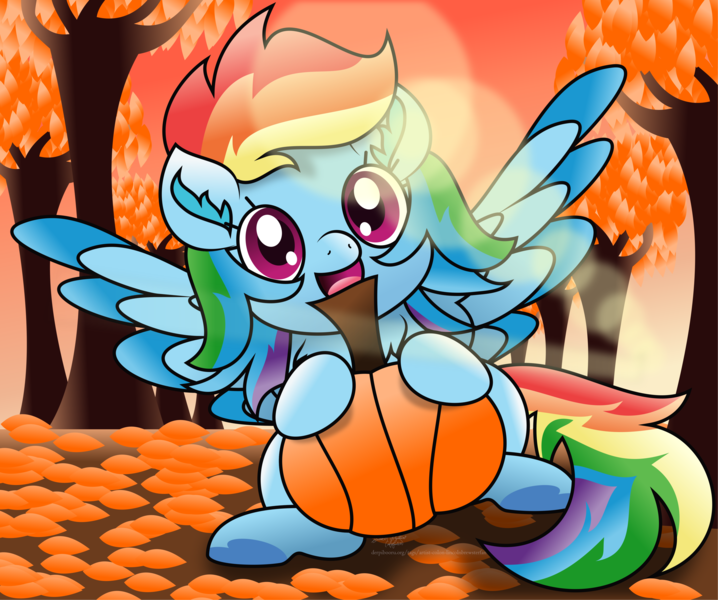 Size: 4378x3658 | Tagged: safe, artist:lincolnbrewsterfan, derpibooru import, rainbow dash, pegasus, pony, .svg available, alternate hairstyle, alternate tailstyle, autumn, autumn leaves, blue, blue wings, chest fluff, chibi, colored wings, colored wingtips, cute, dashabetes, ear fluff, falling leaves, female, front view, gradient hair, gradient mane, gradient tail, happy, highlights, holding, hoof heart, hoof hold, image, inkscape, leaf, leaves, lens flare, looking at you, mare, multicolored hair, multicolored mane, multicolored tail, orange (color), png, pumpkin, rainbow hair, rainbow tail, redesign, shading, signature, simple background, sitting, smiling, smiling at you, spread wings, striped hair, striped mane, striped tail, tail, tail wrap, underhoof, vector, watermark, website, wings