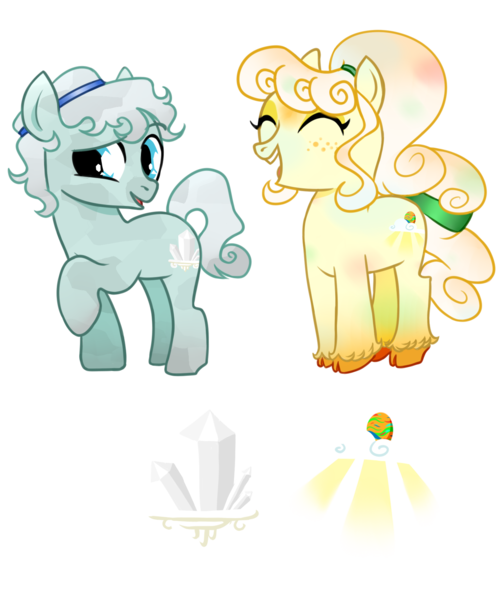 Size: 1546x1839 | Tagged: safe, artist:wtfponytime, derpibooru import, oc, oc:gaudrey, oc:quartz trot, unofficial characters only, crystal pony, pony, cloven hooves, colt, crystal pony oc, cutie mark, female, filly, foal, freckles, hairband, image, male, png, ponytail, tail, tail band, unshorn fetlocks