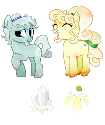 Size: 1546x1839 | Tagged: safe, artist:wtfponytime, derpibooru import, oc, oc:gaudrey, oc:quartz trot, unofficial characters only, crystal pony, pony, cloven hooves, colt, crystal pony oc, cutie mark, female, filly, foal, freckles, hairband, image, male, png, ponytail, tail, tail band, unshorn fetlocks
