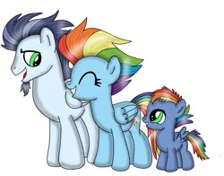 Size: 917x720 | Tagged: safe, artist:dasher666, derpibooru import, rainbow dash, soarin', oc, oc:spectrum, pegasus, pony, the last problem, colt, female, foal, image, male, mare, offspring, older, older rainbow dash, older soarin', older soarindash, parent:rainbow dash, parent:soarin', parents:soarindash, png, shipping, soarindash, stallion, straight