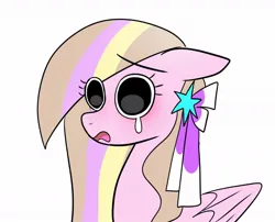 Size: 1112x900 | Tagged: safe, artist:petaltwinkle, derpibooru import, oc, oc:petal twinkle, unofficial characters only, pegasus, pony, bust, crying, eye clipping through hair, eyebrows, eyebrows visible through hair, female, image, jpeg, mare, ribbon, simple background, solo, white background