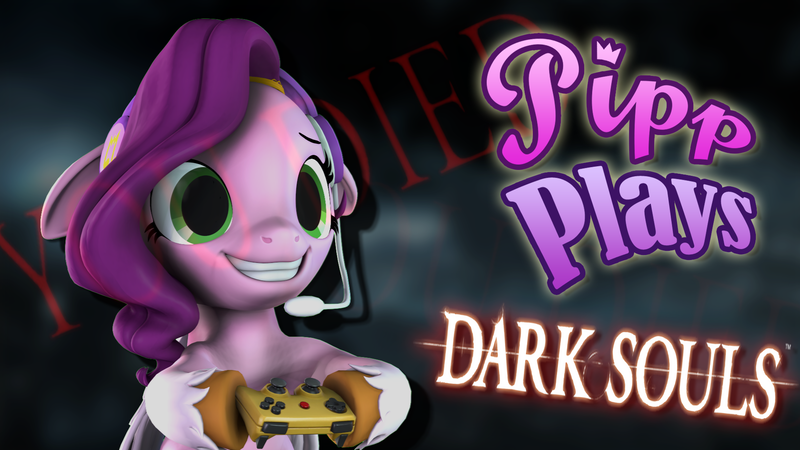 Size: 1920x1080 | Tagged: safe, artist:pika-robo, derpibooru import, pipp petals, pegasus, pony, series:pipp plays, g5, 3d, controller, dark souls, fake thumbnail, female, floppy ears, g4, g5 to g4, gamer pipp, gaming headset, generation leap, grin, headset, hoof hold, image, let's play, mare, markings, no catchlights, png, smiling, solo, source filmmaker, stepford smiler, you died, youtube thumbnail