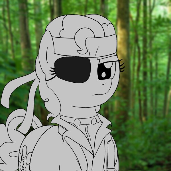 Size: 2048x2048 | Tagged: safe, artist:legendoflink, derpibooru import, pinkie pie, pegasus, pony, bust, clothes, cosplay, costume, eyepatch, female, headband, image, jpeg, jungle, mare, metal gear solid 3, naked snake, pinktober, solo