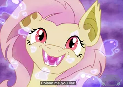 Size: 5787x4092 | Tagged: safe, artist:elmer157typhlosion, derpibooru import, fluttershy, bat pony, pony, absurd resolution, bat ponified, bust, fangs, female, flutterbat, image, mare, open mouth, open smile, png, race swap, smiling, solo