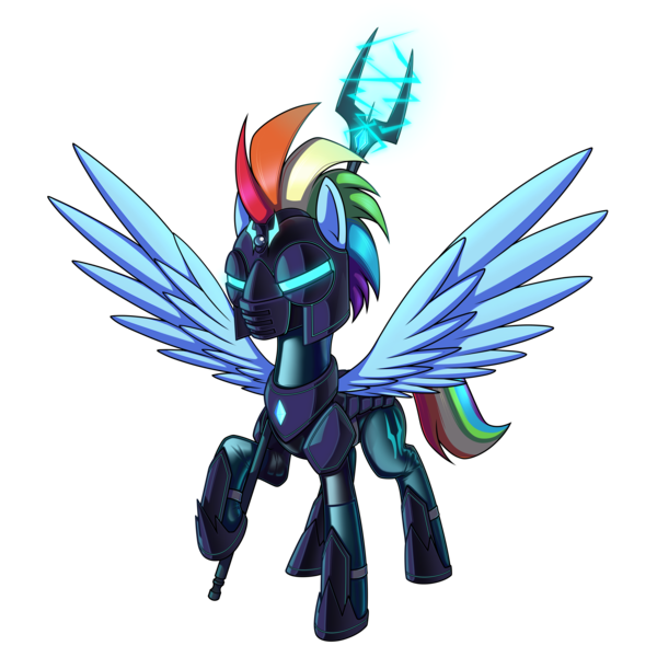 Size: 9500x9500 | Tagged: safe, artist:dacaoo, derpibooru import, rainbow dash, oc, oc:dark pearl, pegasus, pony, armor, commission, crystal, drawing, high quality, image, latex, lightning, png, spear, storm guard, weapon, wings