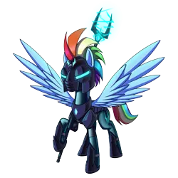 Size: 9500x9500 | Tagged: safe, artist:dacaoo, derpibooru import, rainbow dash, oc, oc:dark pearl, pegasus, pony, armor, commission, crystal, drawing, high quality, image, latex, lightning, png, spear, storm guard, weapon, wings