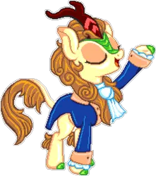 Size: 1050x1190 | Tagged: safe, artist:epicvon, artist:vector-brony, derpibooru import, autumn blaze, kirin, sounds of silence, a kirin tale, broadway, clothes, eyes closed, female, hamilton, image, manepxls, musical, open mouth, pixel art, png, pxls.space, raised hoof, reference, simple background, singing, solo, transparent background