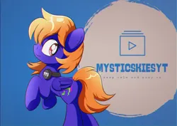Size: 2500x1769 | Tagged: safe, artist:trackheadtherobopony, derpibooru import, oc, oc:mystic skies, unofficial characters only, pegasus, pony, headset, image, logo, looking back, png, rearing, solo