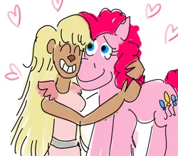 Size: 3200x2800 | Tagged: safe, artist:horsesplease, derpibooru import, pinkie pie, human, blonde, breasts, camp camp, crossover, doodle, friendshipping, girly, girly girl, hug, image, jen (camp camp), png